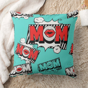 Bold Turquoise Comic MOM Graphic Pattern Cushion