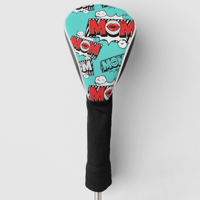 Bold Turquoise Comic MOM Graphic Pattern Golf Head Cover (Front)