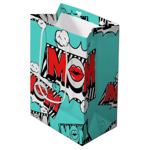 Bold Turquoise Comic MOM Graphic Pattern Medium Gift Bag