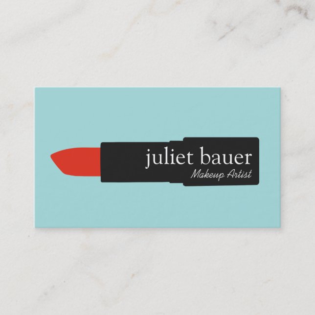 Bold Turquoise Makeup Artist Lipstick Logo Beauty Business Card (Front)