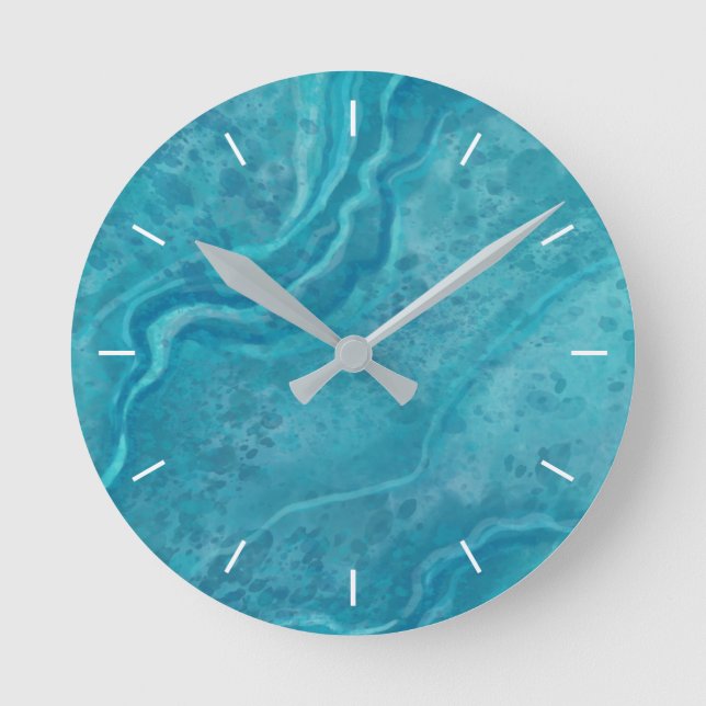 Bold Turquoise Marble Pattern Wall Clock (Front)