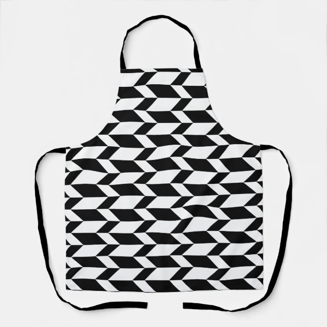 Bold Two Tone Arrow Chevron Stripe Black & White Apron (Front)