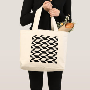Bold Two Tone Arrow Chevron Stripe Black & White Large Tote Bag