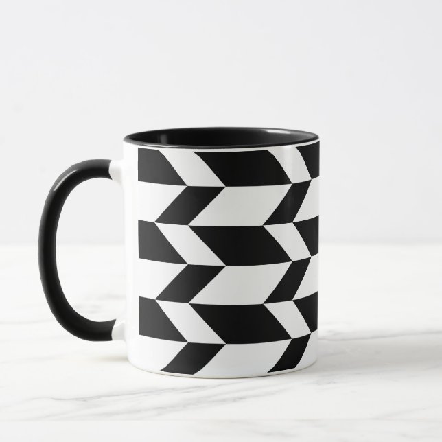 Bold Two Tone Arrow Chevron Stripe Black & White Mug (Left)