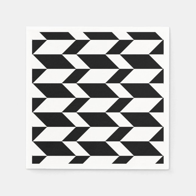 Bold Two Tone Arrow Chevron Stripe Black & White Napkin (Front)