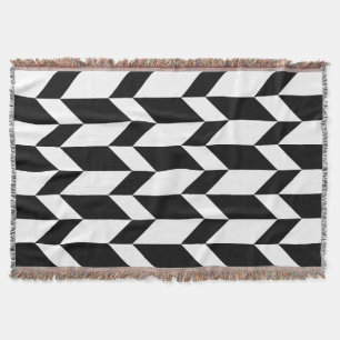 Bold Two Tone Arrow Chevron Stripe Black & White Throw Blanket