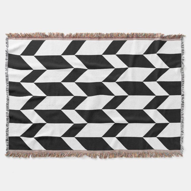 Bold Two Tone Arrow Chevron Stripe Black & White Throw Blanket (Front)