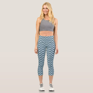 Bold Two Tone Arrow Chevron Stripe Blue Tones Capri Leggings
