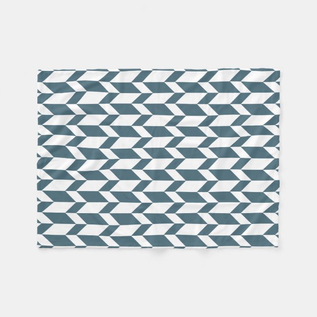 Bold Two Tone Arrow Chevron Stripe Blue White Fleece Blanket (Front (Horizontal))