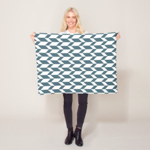 Bold Two Tone Arrow Chevron Stripe Blue White Fleece Blanket