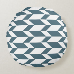 Bold Two Tone Arrow Chevron Stripe Blue White Round Cushion