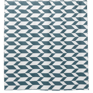 Bold Two Tone Arrow Chevron Stripe Blue White Shower Curtain