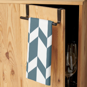 Bold Two Tone Arrow Chevron Stripe Blue White Tea Towel