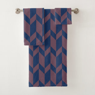 Bold Two Tone Arrow Chevron Stripe Dark Blue Pink Bath Towel Set