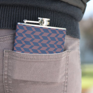 Bold Two Tone Arrow Chevron Stripe Dark Blue Pink Hip Flask