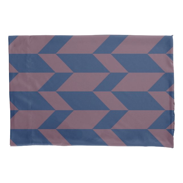 Bold Two Tone Arrow Chevron Stripe Dark Blue Pink Pillowcase (Front)