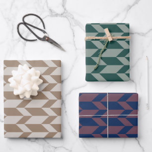 Bold Two Tone Arrow Chevron Stripe Muted Colours Wrapping Paper Sheet