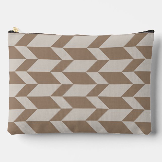Bold Two Tone Arrow Chevron Stripe Neutral Browns Accessory Pouch (Front)