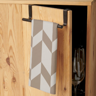 Bold Two Tone Arrow Chevron Stripe Neutral Browns Tea Towel