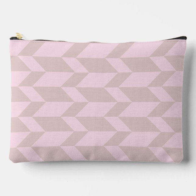 Bold Two Tone Arrow Chevron Stripe Neutral Pinks Accessory Pouch (Front)