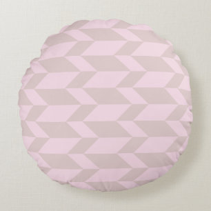 Bold Two Tone Arrow Chevron Stripe Neutral Pinks Round Cushion