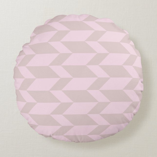 Bold Two Tone Arrow Chevron Stripe Neutral Pinks Round Cushion (Front)