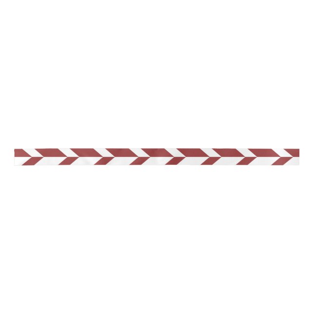 Bold Two Tone Arrow Chevron Stripe Red White Satin Ribbon (Front)