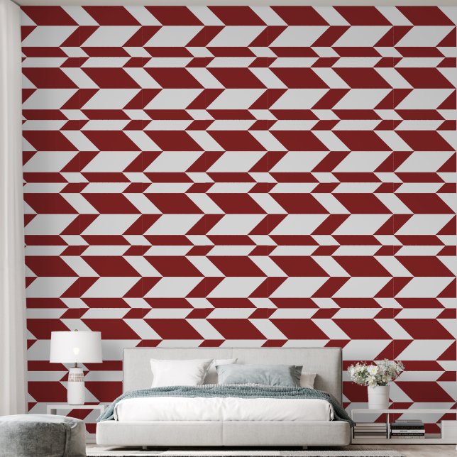 Bold Two Tone Arrow Chevron Stripe Red White Wallpaper (Bedroom)