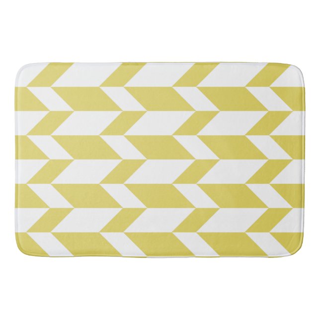 Bold Two Tone Arrow Chevron Stripe Yellow White Bath Mat (Front)