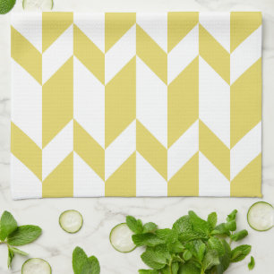 Bold Two Tone Arrow Chevron Stripe Yellow White Tea Towel