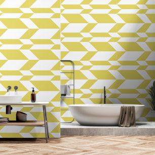Bold Two Tone Arrow Chevron Stripe Yellow White Wallpaper