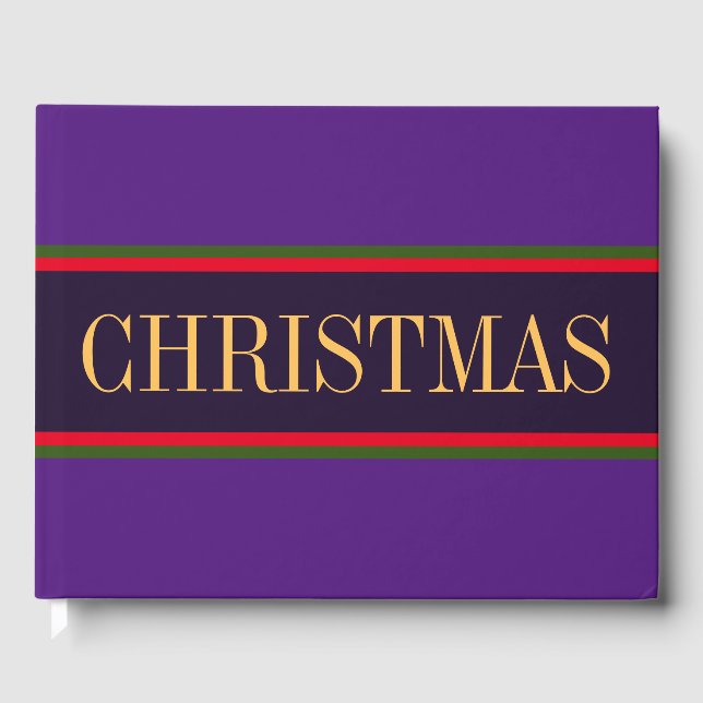 Bold Two Tone Purple Red Christmas Stripes Text Guest Book (Front)