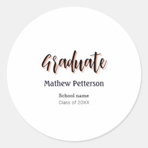 Bold type simple black classy modern graduation classic round sticker