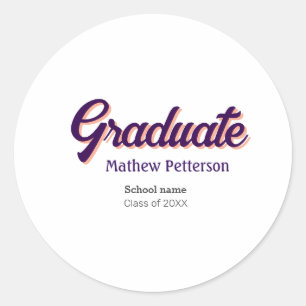 Bold type simple black classy modern graduation classic round sticker