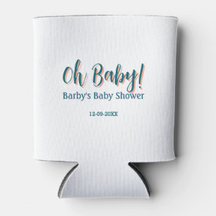 Bold type simple blue oh baby baby shower name can cooler