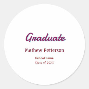 Bold type simple mauve classy modern graduation pi classic round sticker
