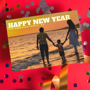 BOLD TYPE TEXT HAPPY NEW YEAR 2023 Gold Photo Foil Holiday Postcard