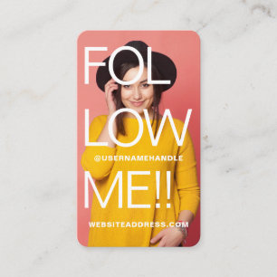 Bold Typographic Follow Me Social Media Full Photo Business Card