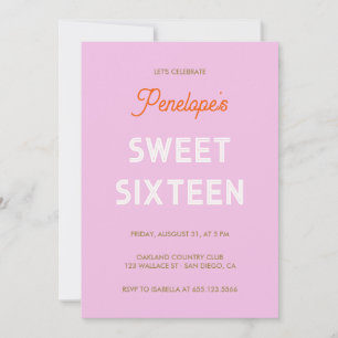 Bold typographic retro Sweet sixteen - lilac pink Invitation