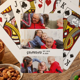 Bold Typography 3 Photo Grandad Established Playing Cards