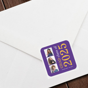Bold Typography 3 photos Purple 2024 Graduation Square Sticker