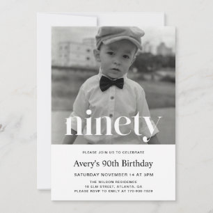 Bold Typography 90th Birthday Invitation For Men