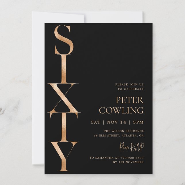 Bold Typography Black 60th Birthday Invitation (Front)