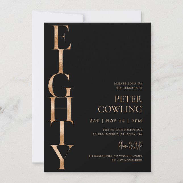 Bold Typography Black 80th Birthday Invitation (Front)
