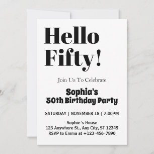 Bold Typography Black And White 50th Birthday Invitation
