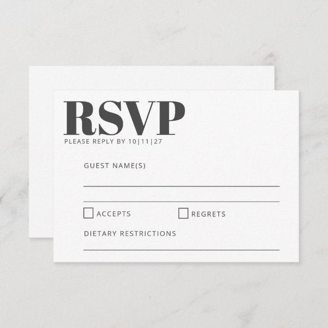 Bold Typography Black and White Modern Wedding RSVP Card (Front/Back)