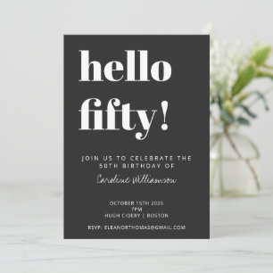 Bold Typography Black Modern 50th Birthday Party Invitation