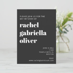 Bold Typography Black Modern Bat Mitzvah Invitation