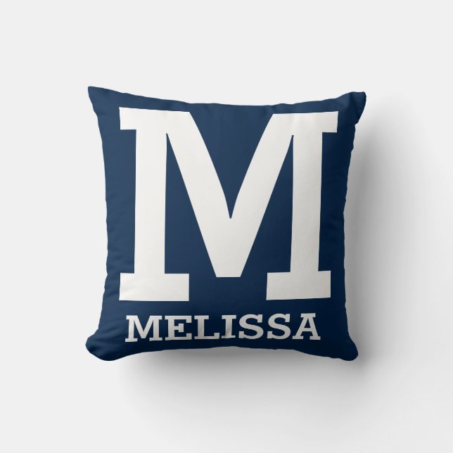 Bold Typography Blue and White Personalised Cushion (Front)