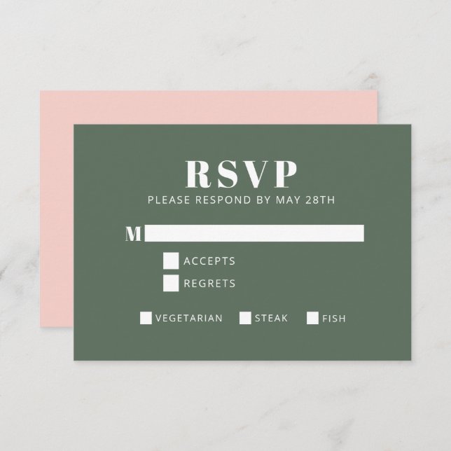 Bold Typography Blush Pink and Green Bat Mitzvah RSVP Card (Front/Back)